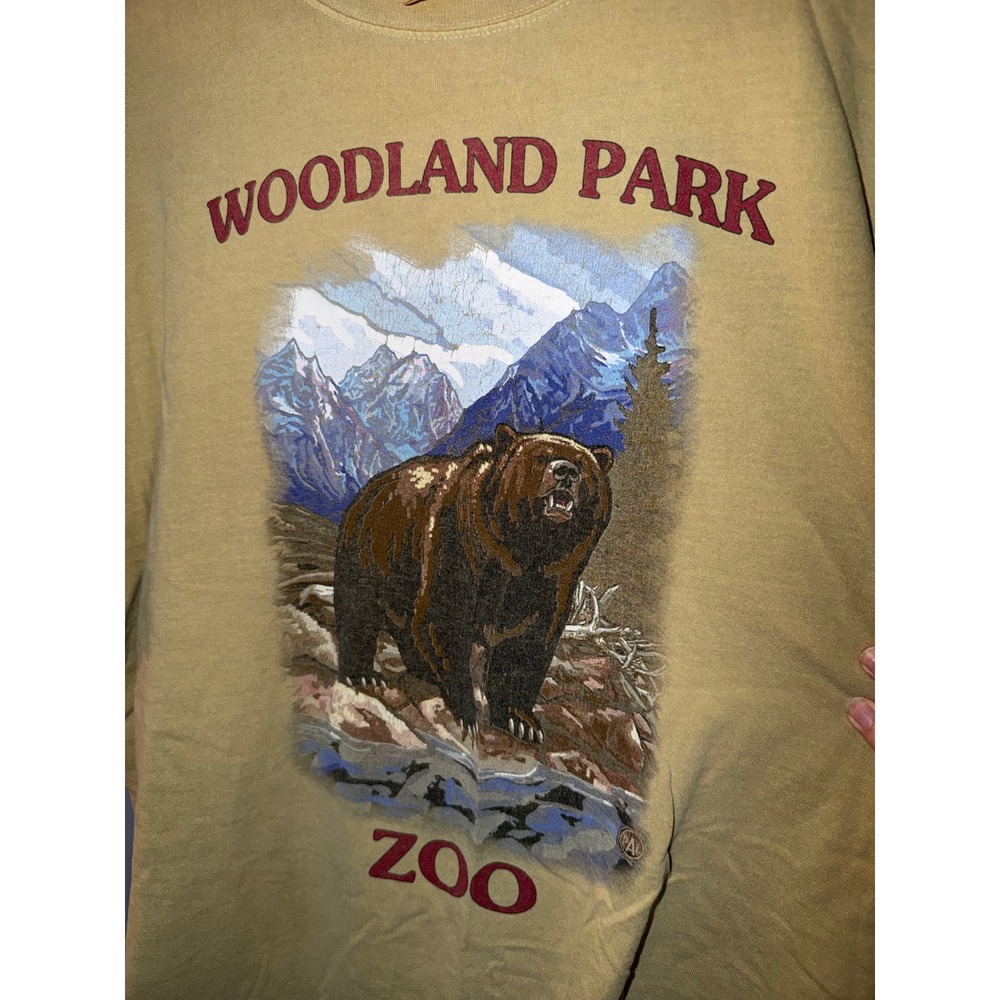 Vintage Woodland Park Zoo Grizzly Bear Graphic T-Shirt Anvil XL Yellow Tan - Picture 2 of 5